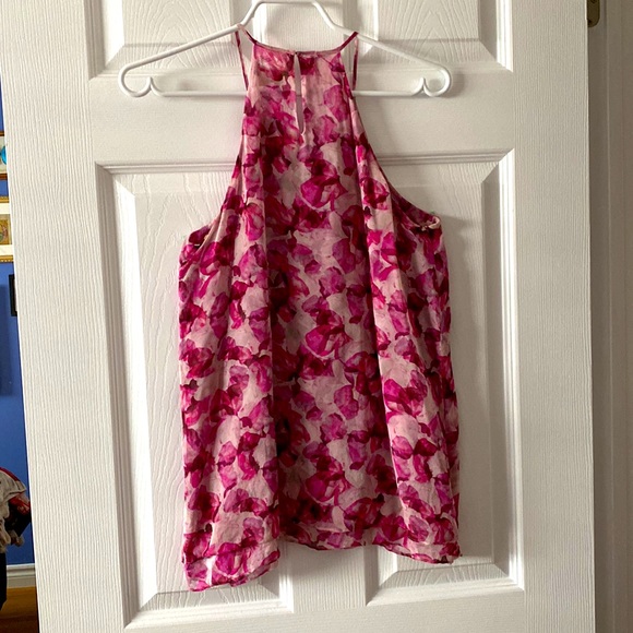 Cynthia Rowley 100% silk Barbie pink fuchsia shades of petals keyhole halter top - Picture 3 of 6